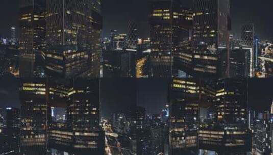 4k近景夜景航拍深圳地标建筑腾讯滨海大厦高清在线视频素材下载