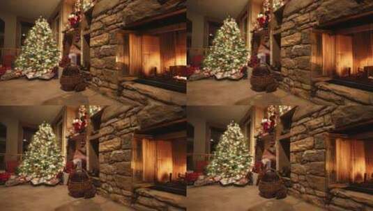 圣诞节房间装扮漂亮的火炉旁高清在线视频素材下载