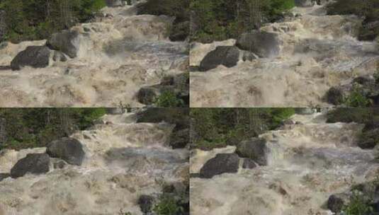 浑浊的河流急流和岩石高清在线视频素材下载