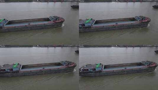 上海黄浦江货船闵浦大桥4K航拍高清在线视频素材下载