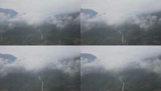 航拍乡间雨雾云雾山野山峰山丘风景大景高清在线视频素材下载