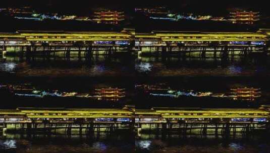 航拍湖南湘西凤凰古城古建筑夜景高清在线视频素材下载