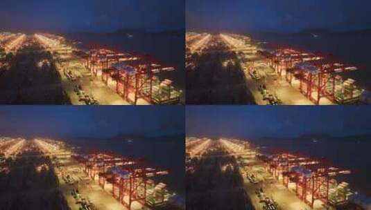 上海洋山港货轮装卸货夜景高清在线视频素材下载