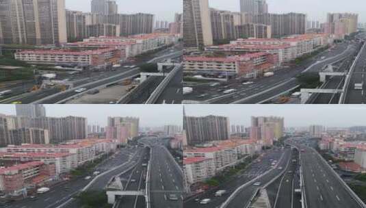 广州荔湾早晨交通动态航拍高清在线视频素材下载