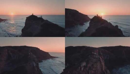 冲浪者在岸边欣赏海洋日落美景高清在线视频素材下载