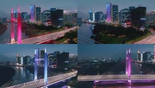 合集 浙江义乌地标CBD商博大桥城市夜景航拍高清在线视频素材下载