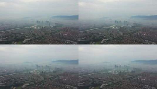 义乌城市大场景平流雾风光 航拍高清在线视频素材下载