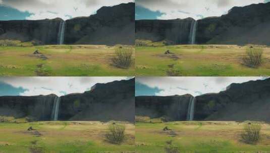冰岛的瀑布悬崖高清在线视频素材下载