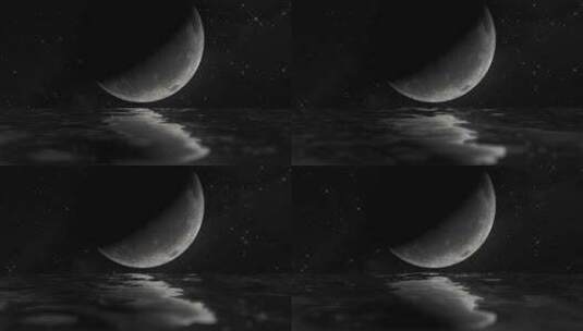 月球月亮在水面上的倒影高清在线视频素材下载