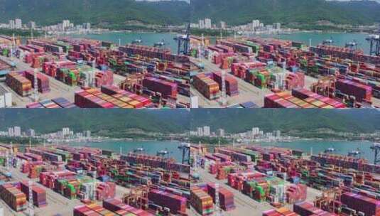 深圳盐田港码头集装箱中景低飞前进2高清在线视频素材下载