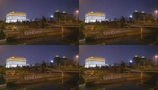 北京城东南角楼 东便门 护城河 古建筑 夜景高清在线视频素材下载