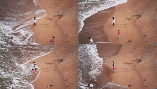 一群孩子在海边沙滩玩耍高清在线视频素材下载