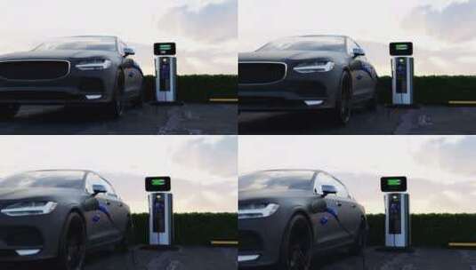 智能新能源电动汽车太阳能充电站充电桩特写高清在线视频素材下载