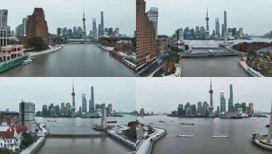 苏州河航拍空镜高清在线视频素材下载