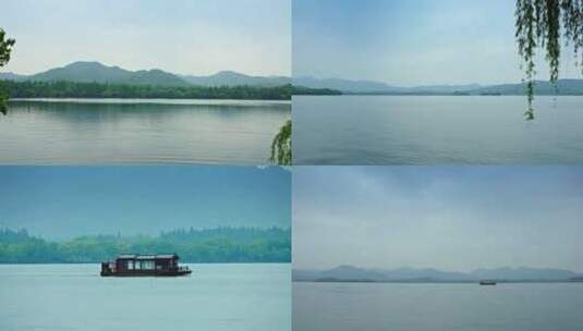 西湖山水 水墨山水 西湖游船 水墨风景高清在线视频素材下载