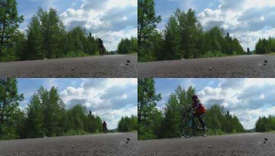 莫尔道嘎国家森林公园自行车越野赛高清在线视频素材下载