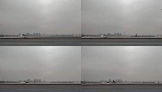 雾霾下大桥上跑步的人高清在线视频素材下载