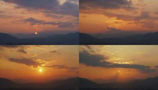 山上日出延时阳光穿过云层丁达尔光耶稣光芒高清在线视频素材下载