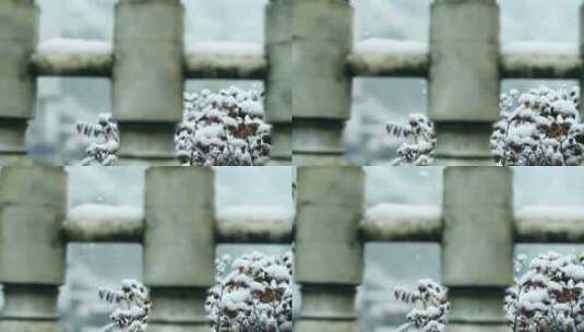 城市下雪的护栏视频素材高清在线视频素材下载