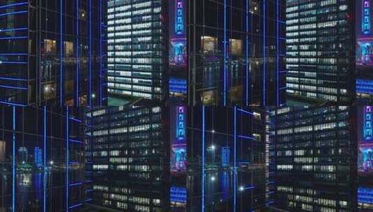 城市办公楼夜景航拍高清在线视频素材下载