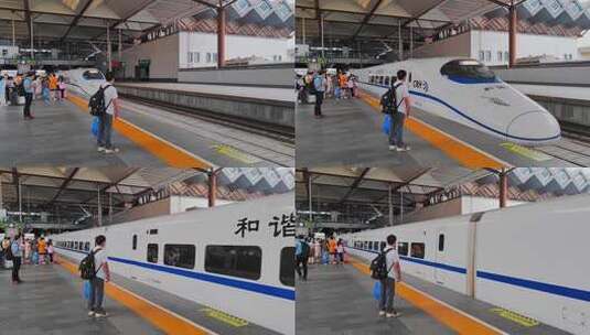 江苏苏州站进站的和谐号动车组高清在线视频素材下载