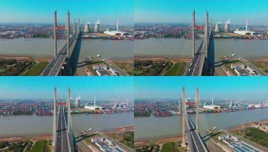 黄浦江上的闵浦大桥高清在线视频素材下载