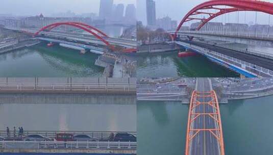 天津金钢桥天津地标京杭大运河引滦入津航拍高清在线视频素材下载