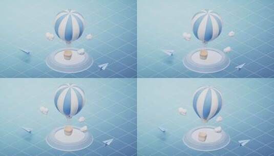 卡通风格热气球循环动画3D渲染高清在线视频素材下载