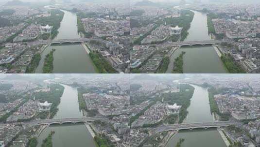 广西桂林城市风光航拍清晨迷雾高清在线视频素材下载