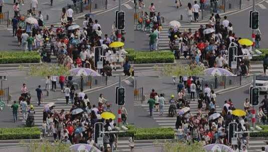 城市路口斑马线人群过马路景观高清在线视频素材下载