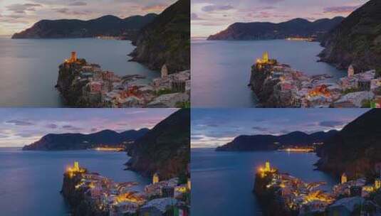 意大利美丽风景的海滨村庄Vernazza的时光流逝。高清在线视频素材下载