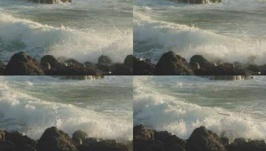 海浪冲击岩石特写高清在线视频素材下载