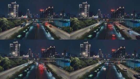 杭州 夜景 车流 延时 城市高清在线视频素材下载