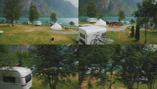 挪威峡湾岸边的露营地高清在线视频素材下载