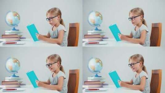 女孩在书房读书高清在线视频素材下载