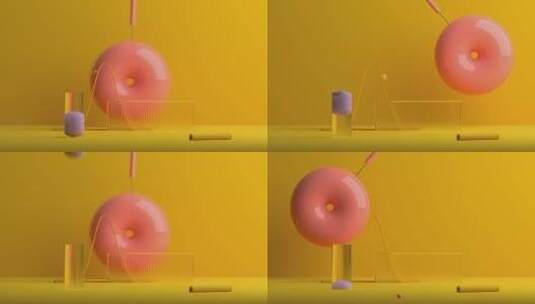 C4D甜甜圈钟摆动画高清在线视频素材下载