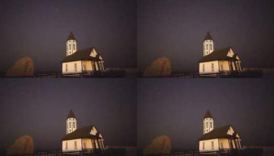 双子座流星雨威海小石岛海洋观测站夜空高清在线视频素材下载