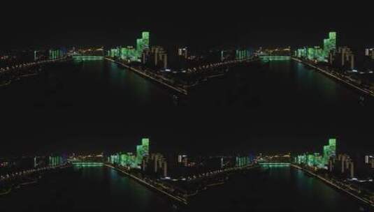 航拍福州闽江城市夜景灯光高清在线视频素材下载