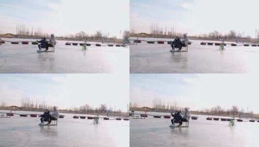 冬季在露天冰场玩耍的中国母女高清在线视频素材下载