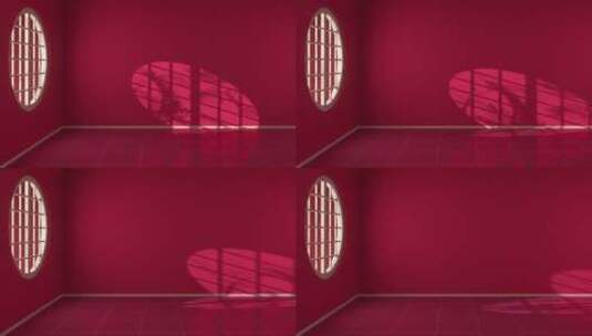 光影变化在圆形窗户的空房间 3D渲染高清在线视频素材下载
