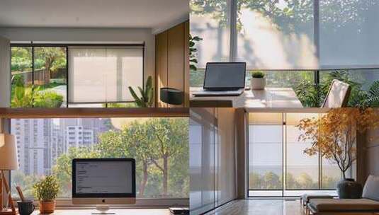 明媚阳光下的居家办公舒适惬意现代家居生活高清在线视频素材下载