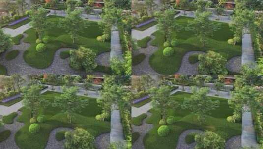 新中式小区绿化景观三维素材高清在线视频素材下载