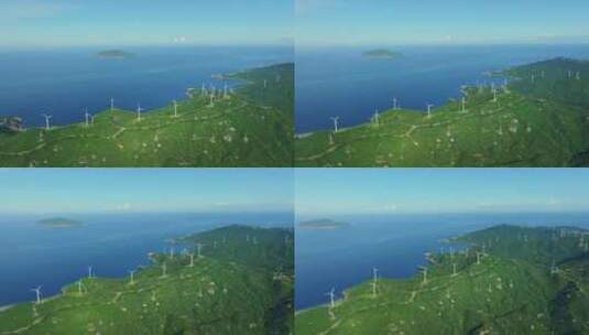 4K 海岛风车山风力发电、绿色清洁能源航拍高清在线视频素材下载