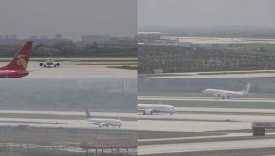 地拍武汉天河机场飞机起飞降落长焦全景高清在线视频素材下载