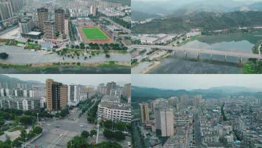 贵州榕江县的县城建筑及村超体育场高清在线视频素材下载