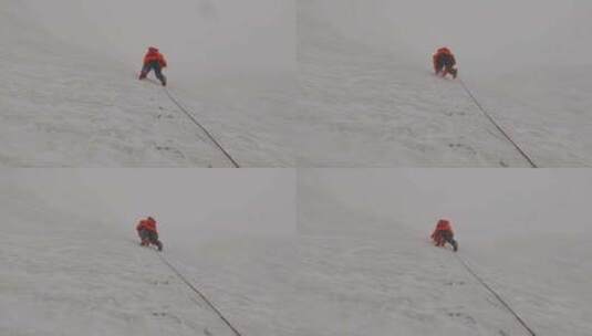 攀登川西格聂山区阿萨贡格雪山的登山者高清在线视频素材下载