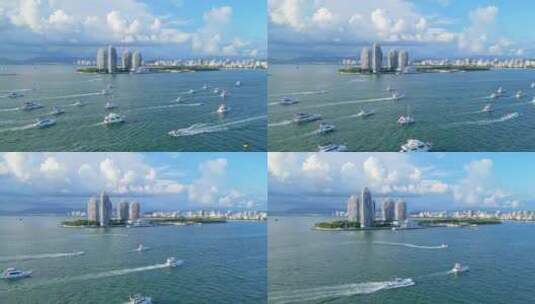航拍海南三亚国庆中秋假期游艇万艇出海高清在线视频素材下载