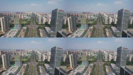 山东淄博新城城市建设交通航拍高清在线视频素材下载