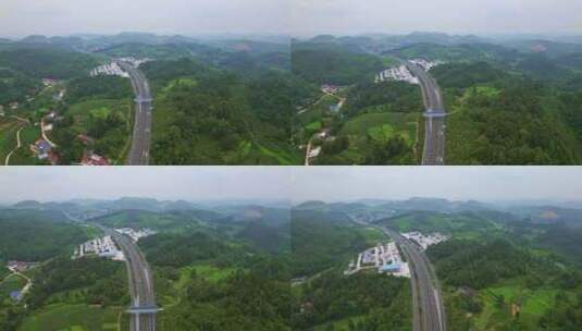 鸟瞰贵州山区银百高速公路高清在线视频素材下载