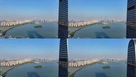 苏州城市风光金鸡湖航拍高清在线视频素材下载